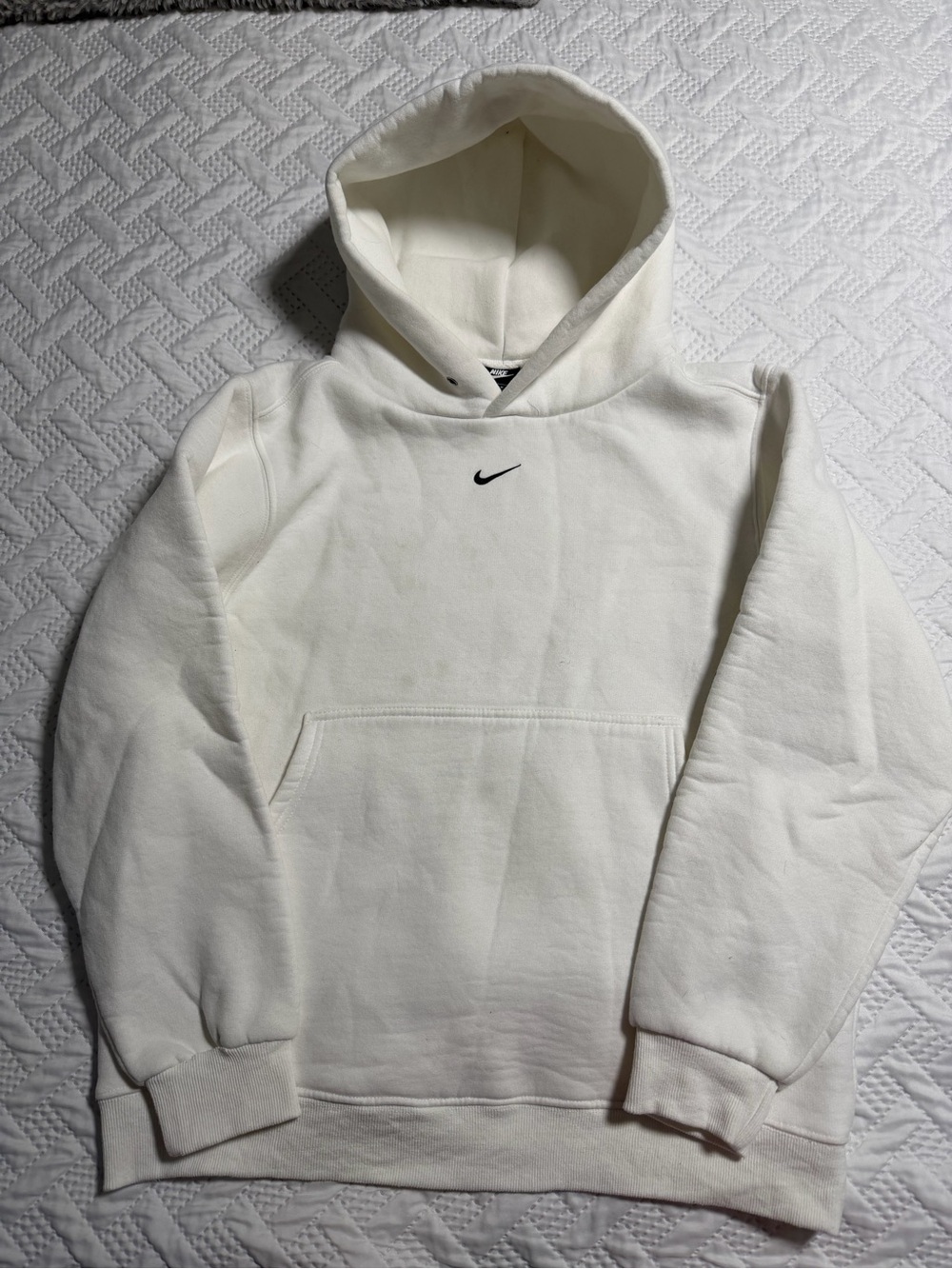 Nike White Pullover Hoodie Small Black Swoosh Logo Unisex Adult Medium Men
